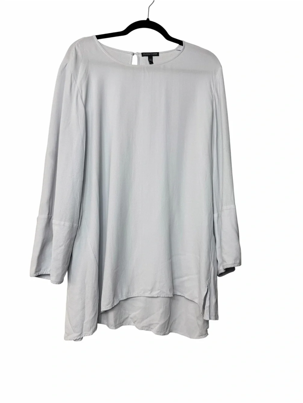 Eileen Fisher System 100% Silk Size XLarge Light Gray Top 3/4 Sleeves Crew Neck